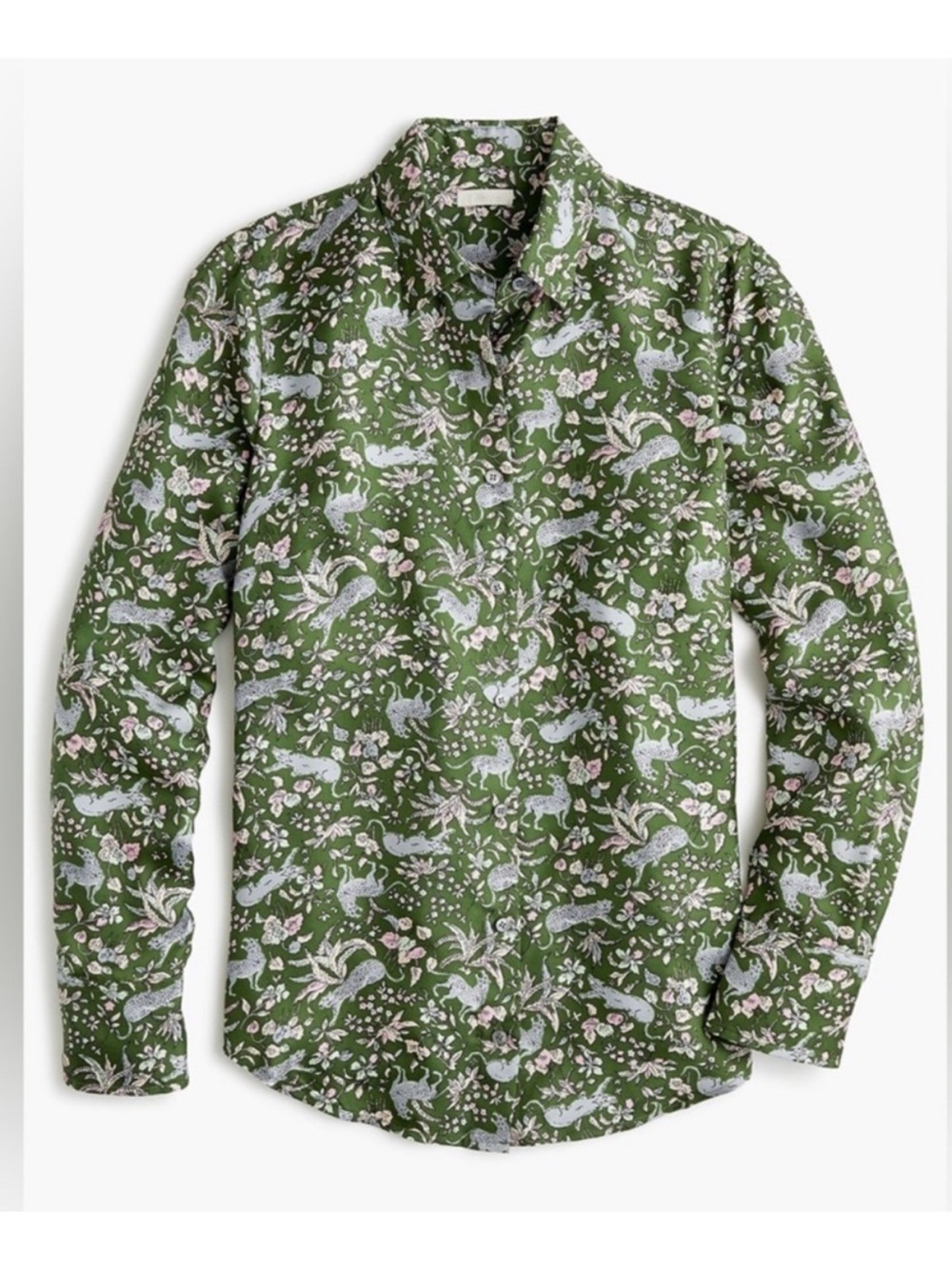 J. Crew Collection Silk Green Jungle Cat Leopard Cheetah Button Down Blouse 6